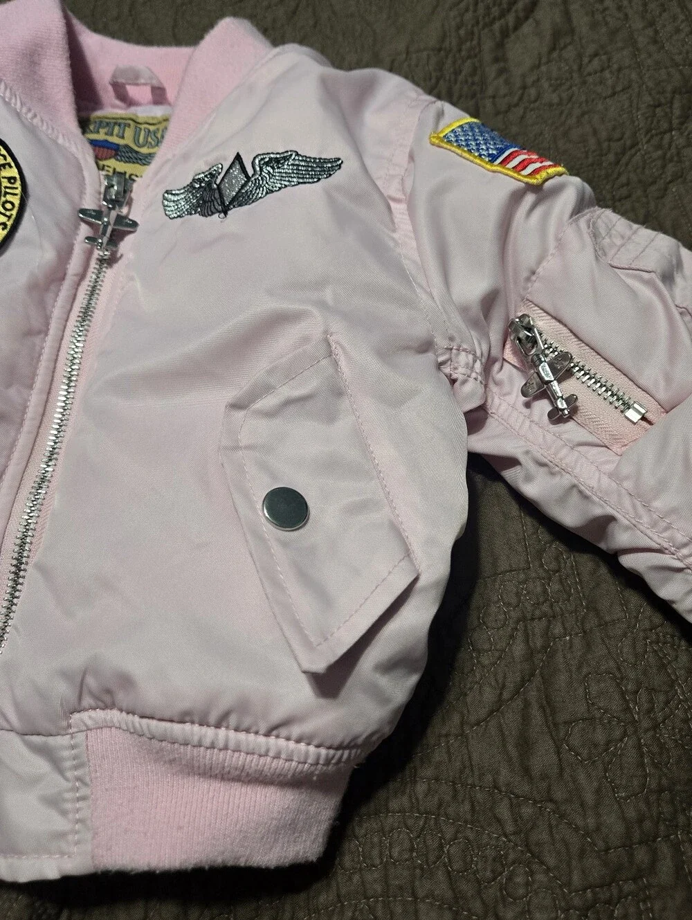 Pink Pilot Aviator Jacket Coat, Fly Girls We Served Too, toddler kids S 2T